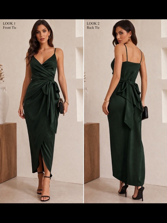 Showpo. Dresses & Skirts - 💚 Emerald Green Satin Wrap Dress | 2 Ways to Wear 💚